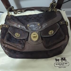 Coach Dark Brown and Tan Shoulder Bag